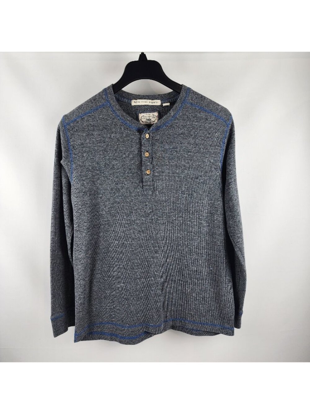 Washed Stoned & Beaten Shirt Mens XL  Henley Vintage 1946 Long Sleeve Gray